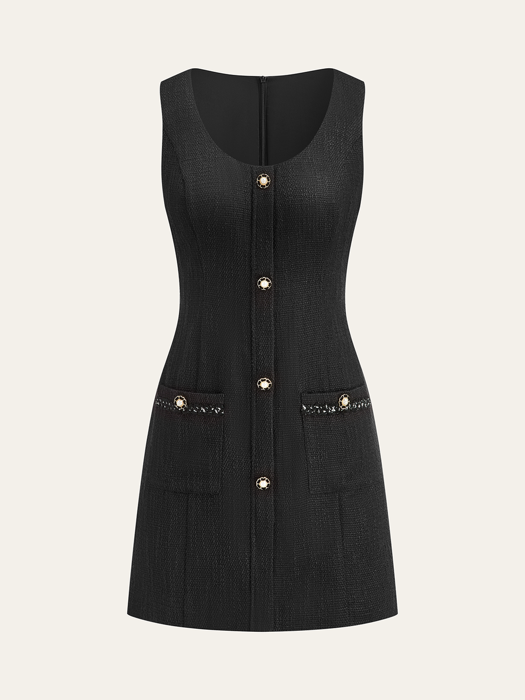 Tweed Button Mini Dress in Black — Svelte Chic