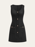 Tweed Button Mini Dress in Black — Svelte Chic