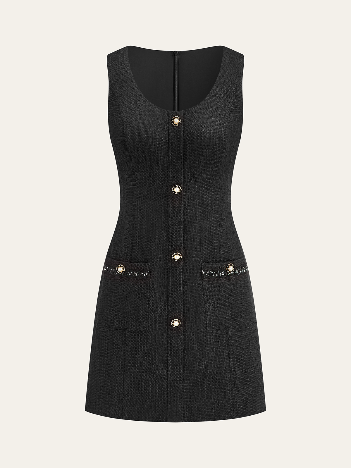 Tweed Button Mini Dress in Black — Svelte Chic