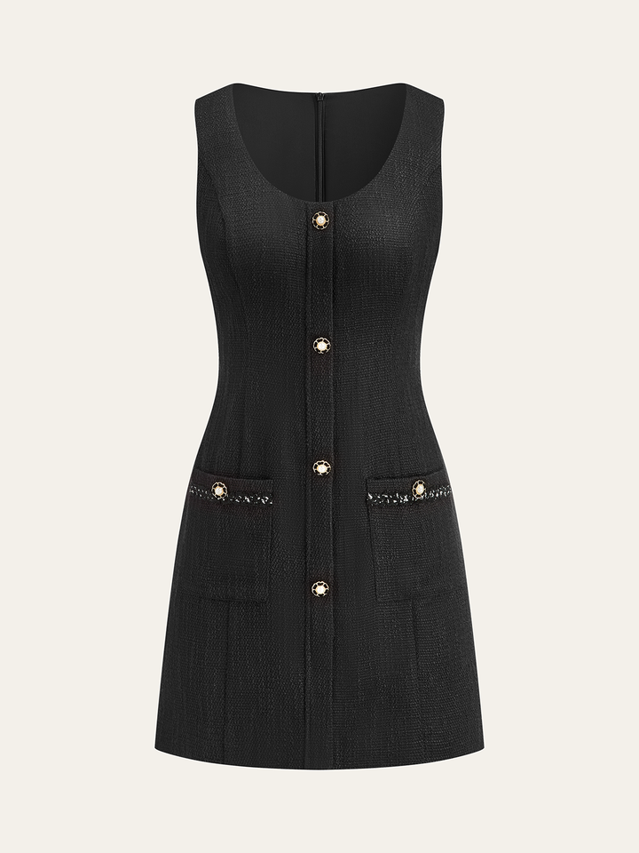 Kadın Kolsuz Düğmeli Mini Takım Elbise