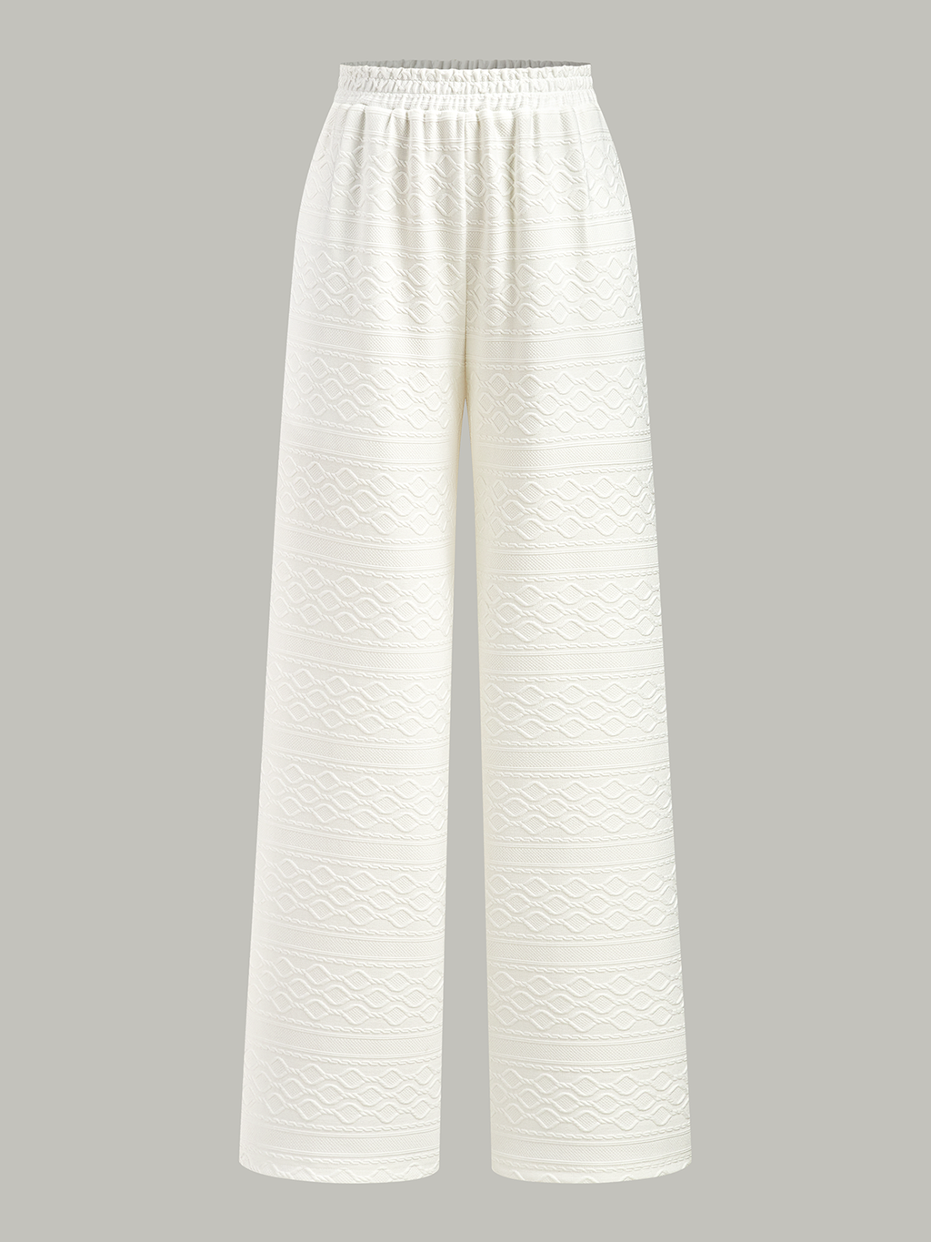 Textured Wide Leg Elastic Waist Trousers in White — Svelte Chic