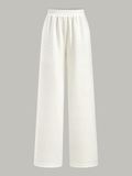 Textured Wide Leg Elastic Waist Trousers in White — Svelte Chic