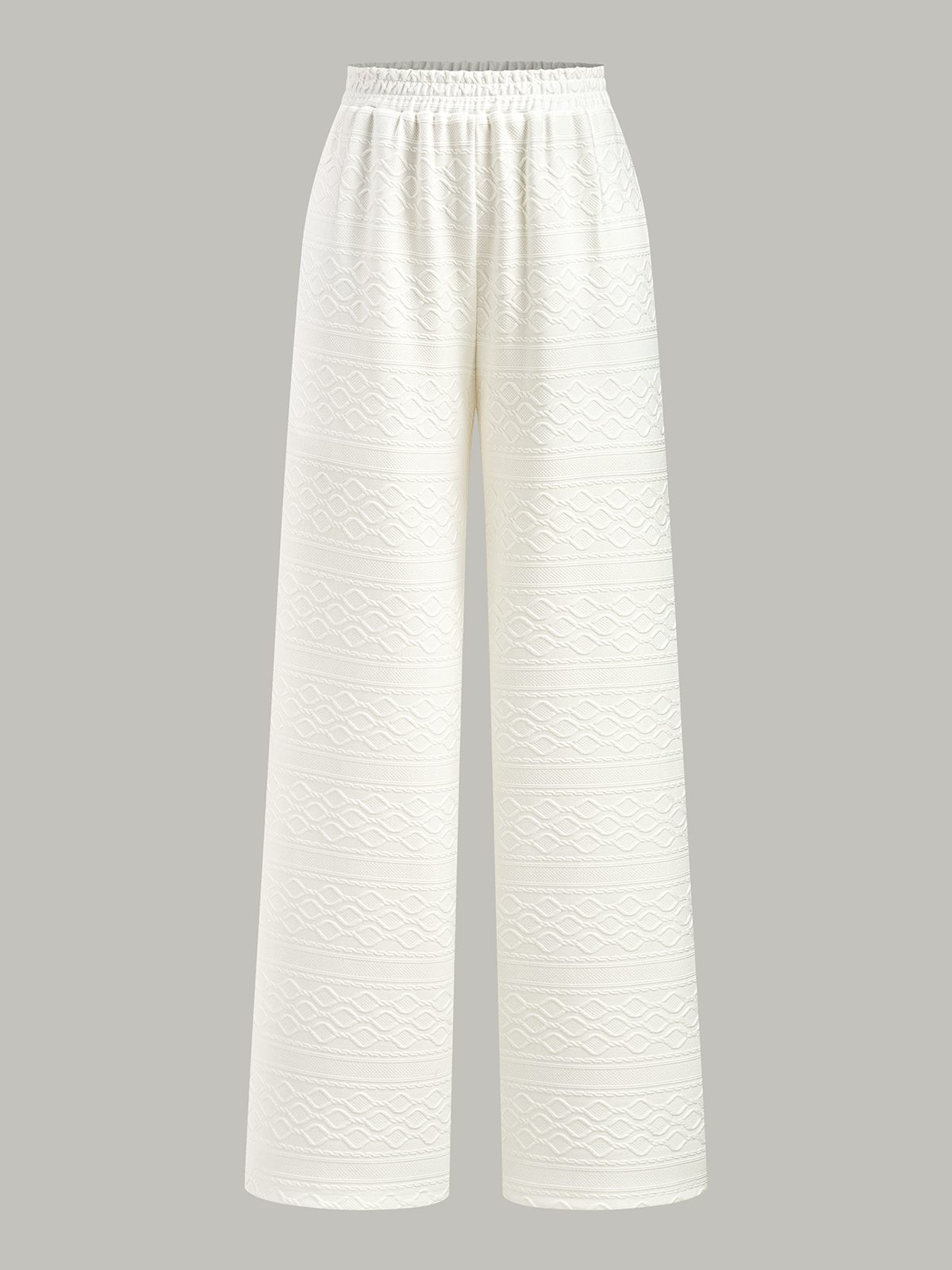 Textured Wide Leg Elastic Waist Trousers in White — Svelte Chic