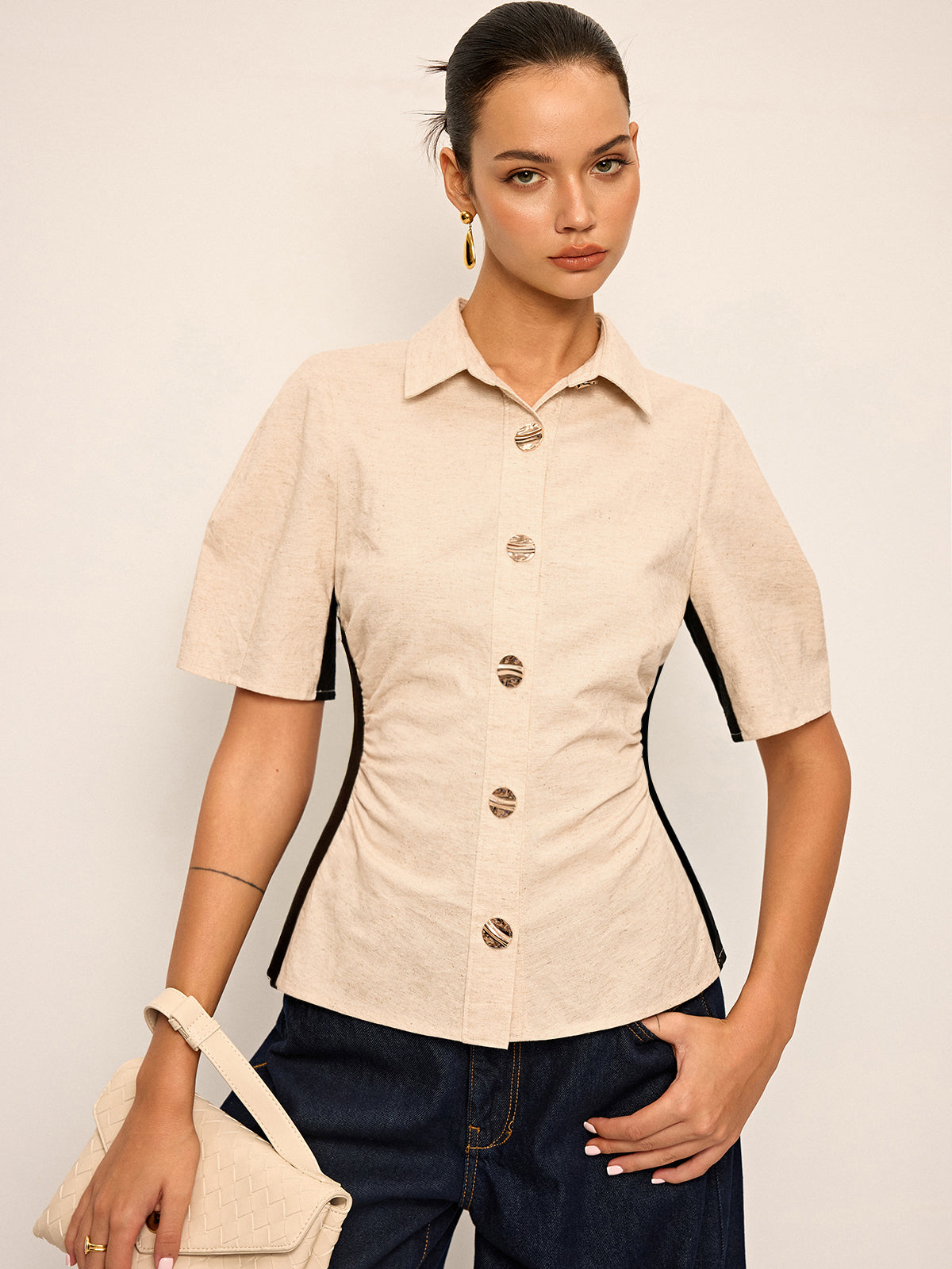 Cotton Linen Contrast Stitch Polo Shirt — Svelte Chic