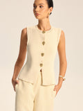 Crochet Trim Knit Vest in Beige — Svelte Chic