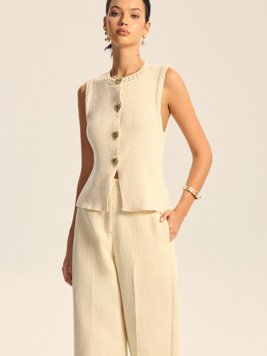 Crochet Trim Knit Vest — Svelte Chic
