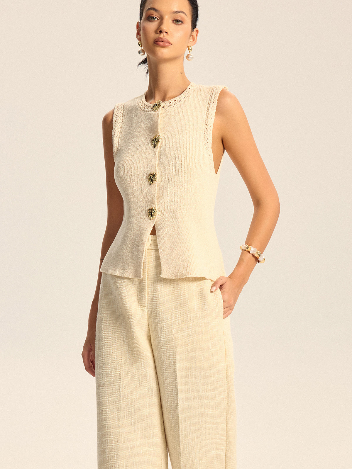 Crochet Trim Knit Vest — Svelte Chic