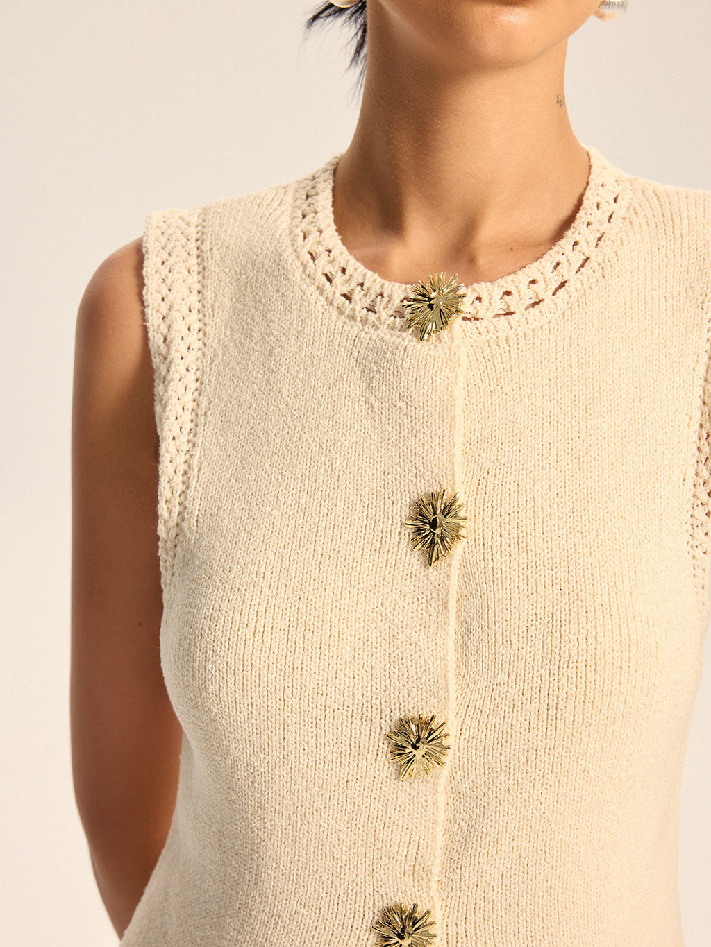 Crochet Trim Knit Vest — Svelte Chic