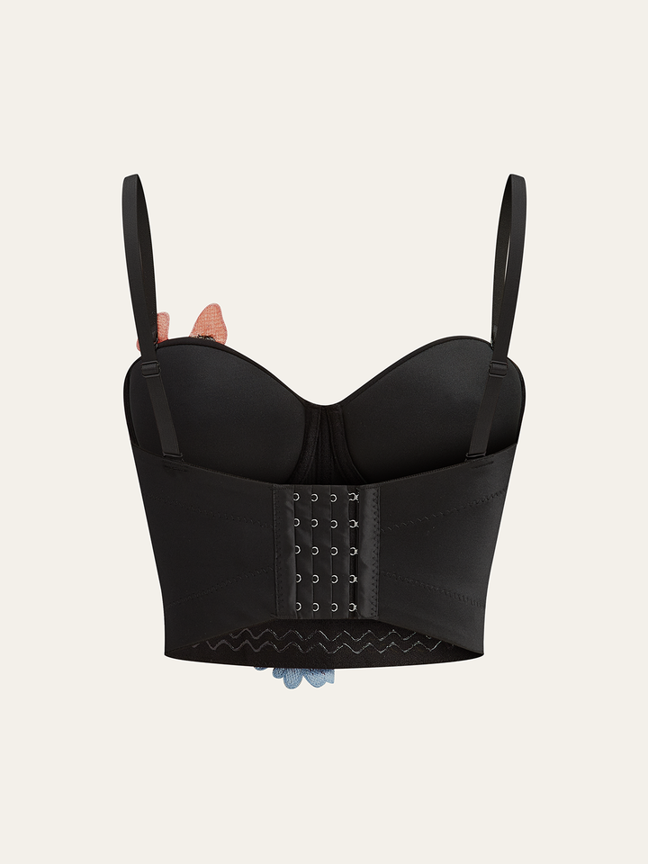 Yarı Şeffaf 3D Çiçek İşlemeli Korse Üst