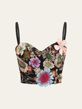 3D Flower Embroidered Corset Top in Black — Svelte Chic