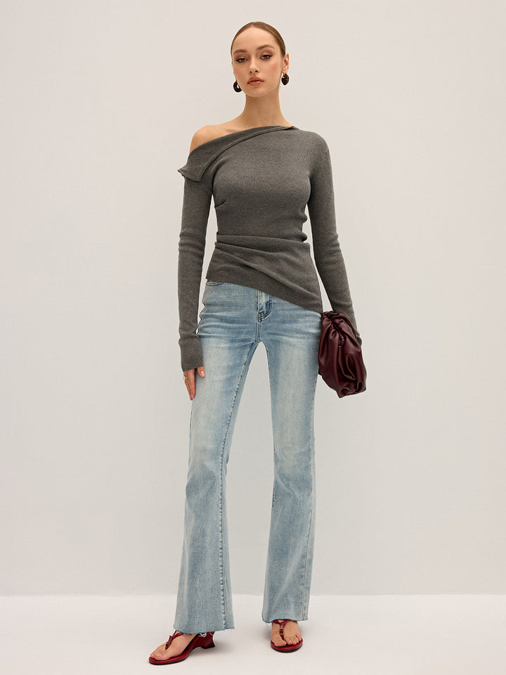 Bir Omuzlu Ribana Örgü Bluz