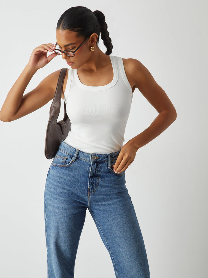 çizgili örgülü yuvarlak yaka tank üst