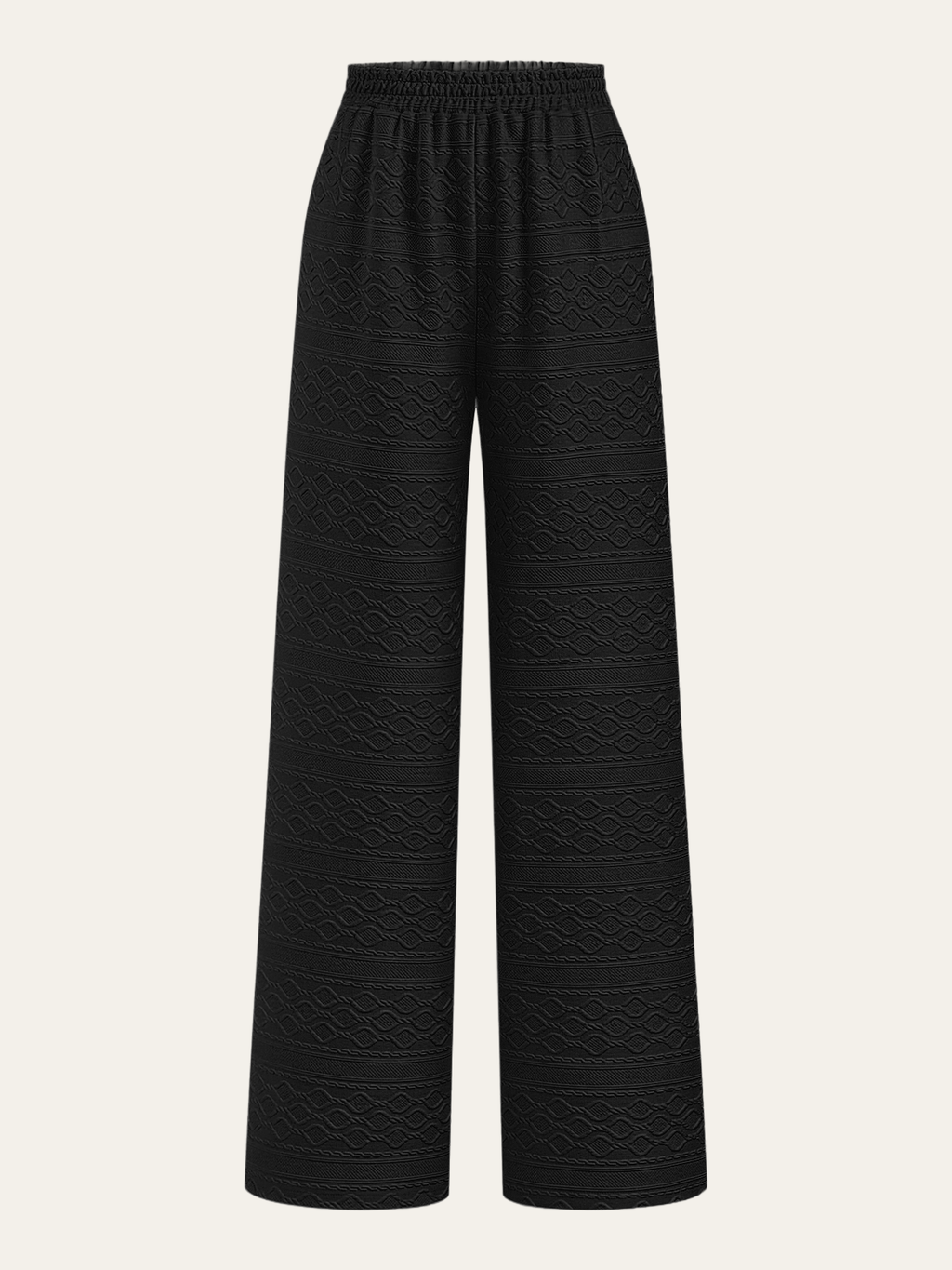 Textured Wide Leg Elastic Waist Trousers in Black — Svelte Chic