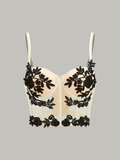 Floral Embroidered Mesh Corset Top in Apricot — Svelte Chic