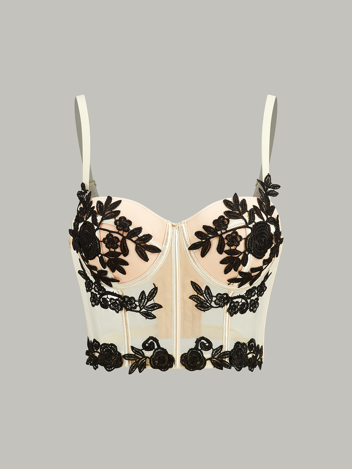 Floral Embroidered Mesh Corset Top in Apricot — Svelte Chic