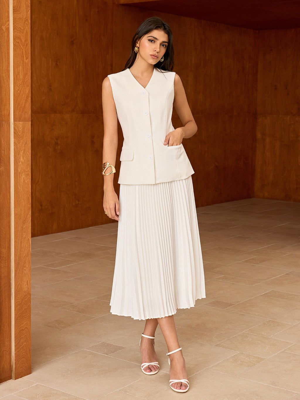 V-Neck Button Front Vest — Svelte Chic