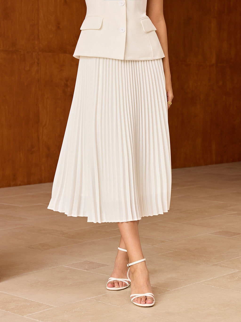 Elastic Waist Pleated Midi Skirt — Svelte Chic