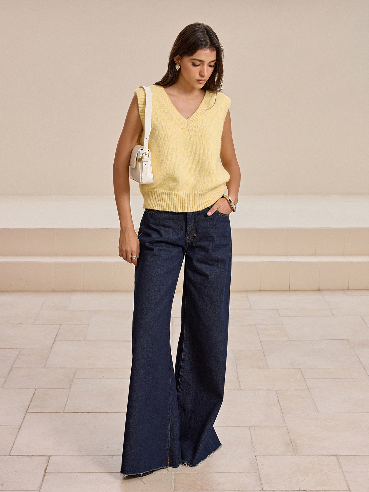 V-Neck Wool Blend Knit Vest — Svelte Chic