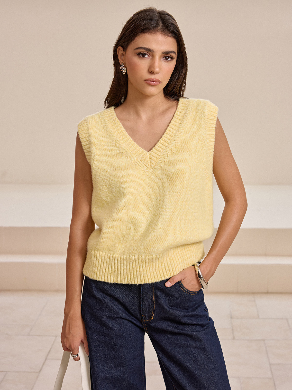 V-Neck Wool Blend Knit Vest — Svelte Chic