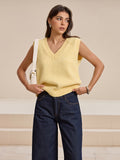 V-Neck Wool Blend Knit Vest in Yellow — Svelte Chic