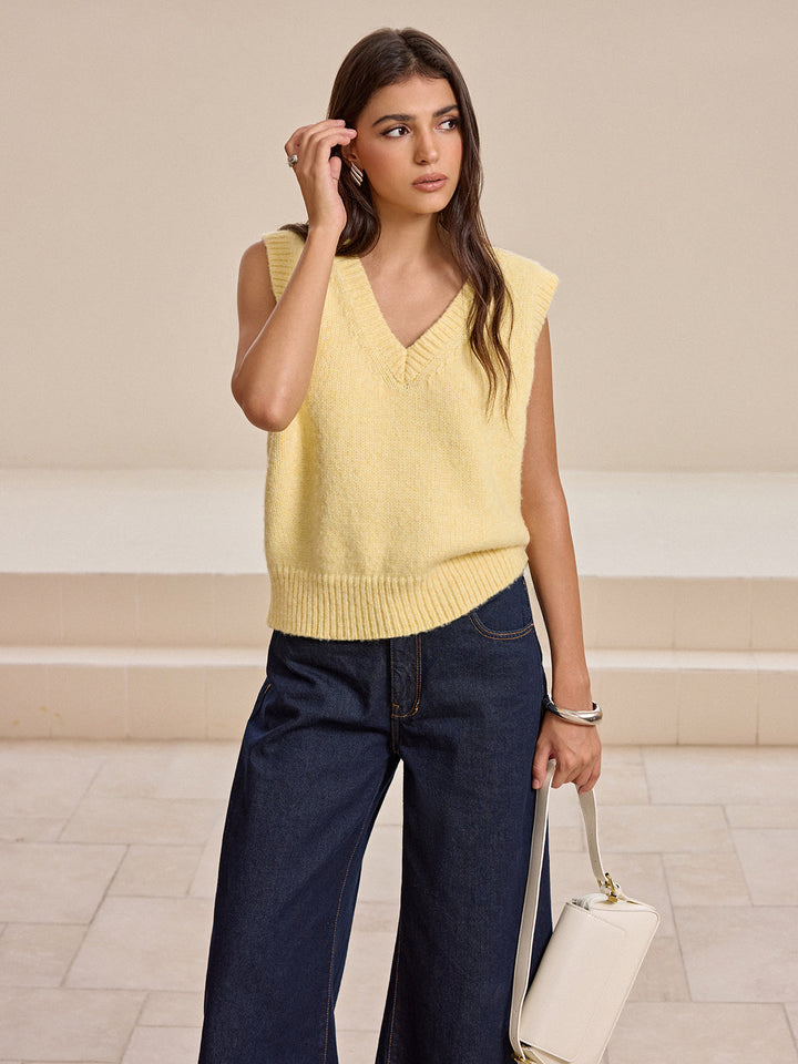 V Yaka Yün Karışımlı Örgü Yelek