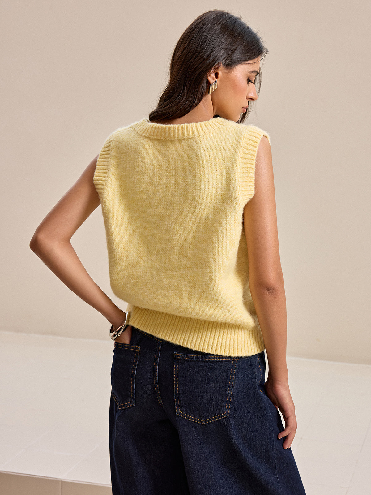 V-Neck Wool Blend Knit Vest — Svelte Chic