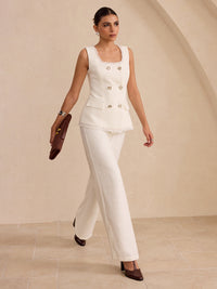 Tweed Yan Yırtmaçlı Bol Kesim Pantolon