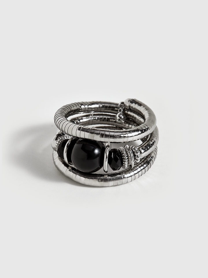 Siyah Kaplan Taşı Elastik Çok Katmanlı Bilezik