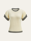 Contrast Stripe Trim Knit Top in Apricot — Svelte Chic