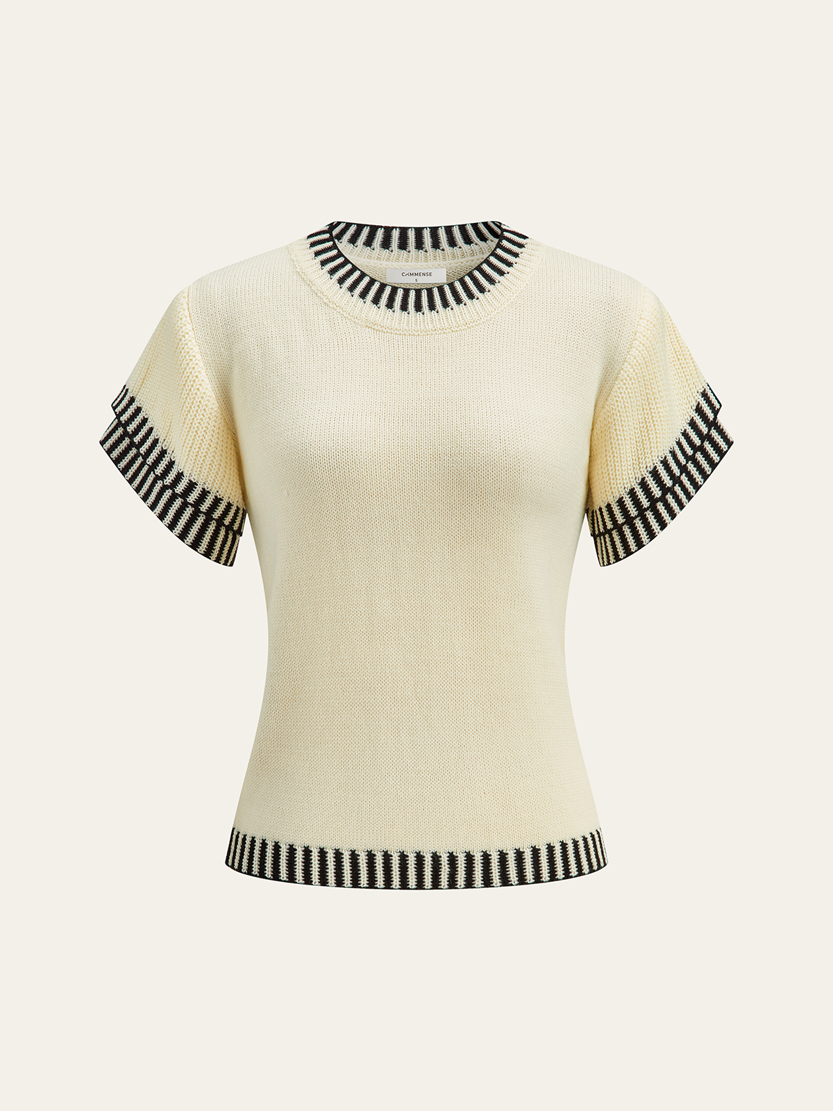 Contrast Stripe Trim Knit Top in Apricot — Svelte Chic
