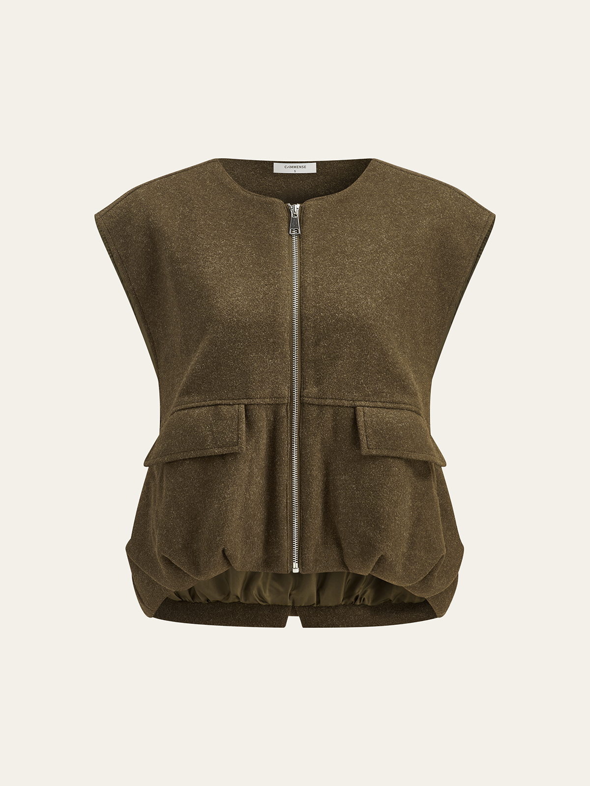 Zip Front Check Vest in Army Green — Svelte Chic