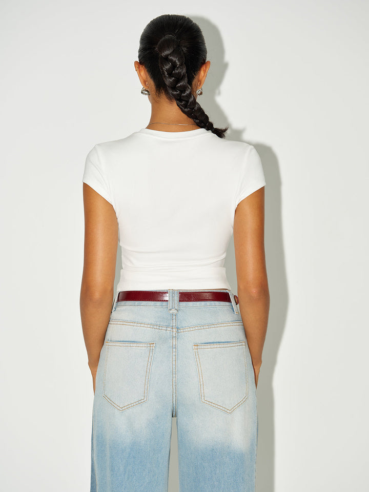 HRM Yaka Kısa Kollu Pamuk Karışımı Tişört