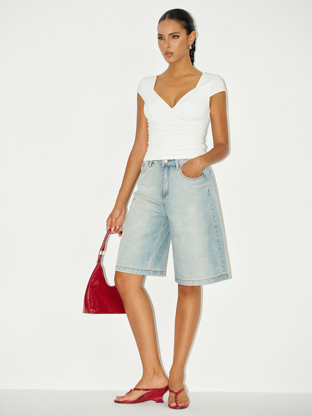 Ruffle V-Neck Cap Sleeve Top — Svelte Chic