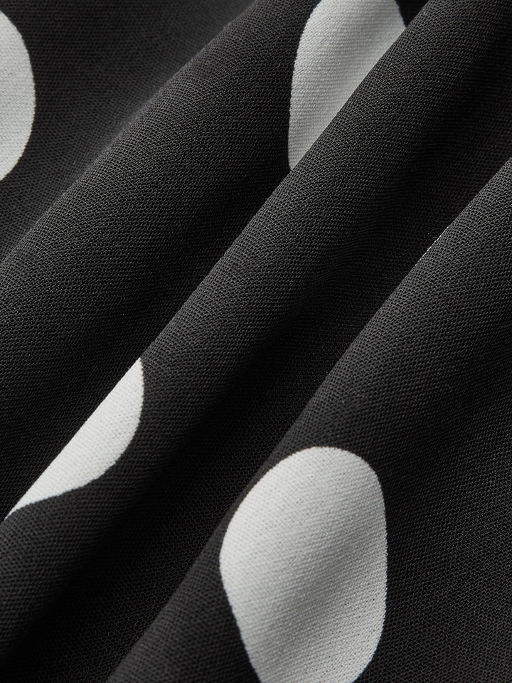 Sırtı Açık Puantiyeli Büzgü Detaylı Maksı Elbise