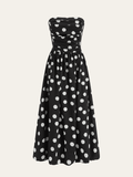 Strapless Polka Dot Ruched Maxi Dress in Black — Svelte Chic