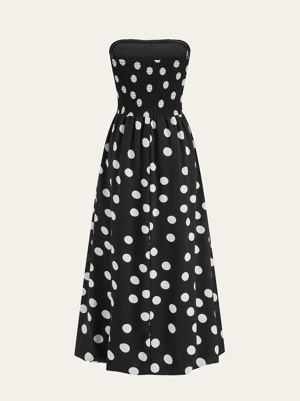 Strapless Polka Dot Ruched Maxi Dress — Svelte Chic