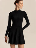 Knot Neck A-Line Knit Dress in Black — Svelte Chic