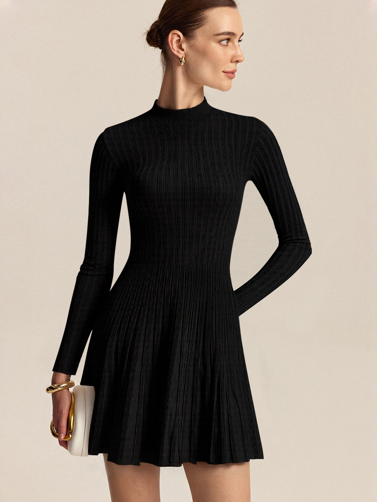 Knot Neck A-Line Knit Dress in Black — Svelte Chic