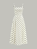 Polka Dot Square Neck Maxi Dress in Off-White — Svelte Chic
