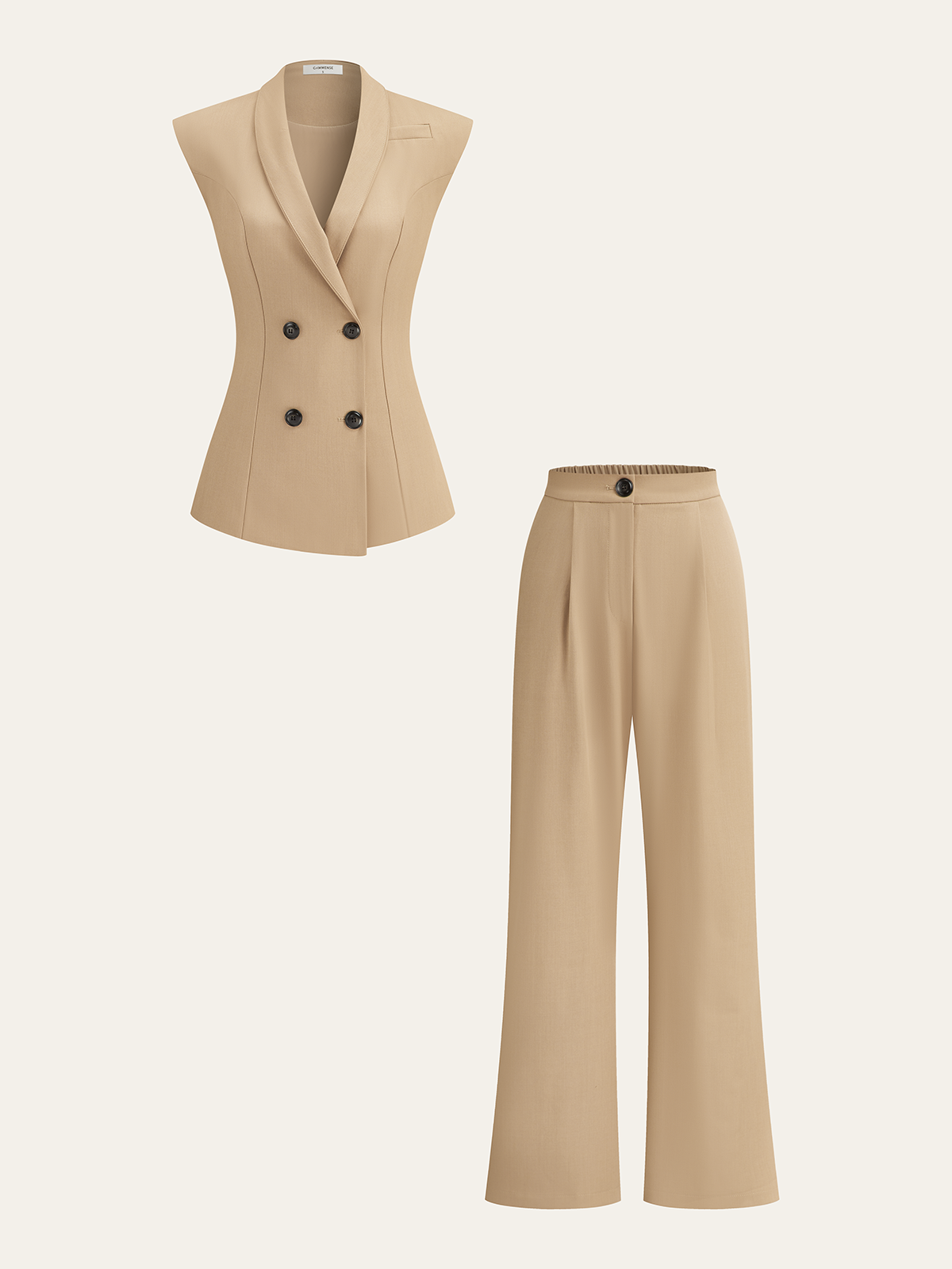 Double Breasted Vest and Trouser Set in Mink — Svelte Chic
