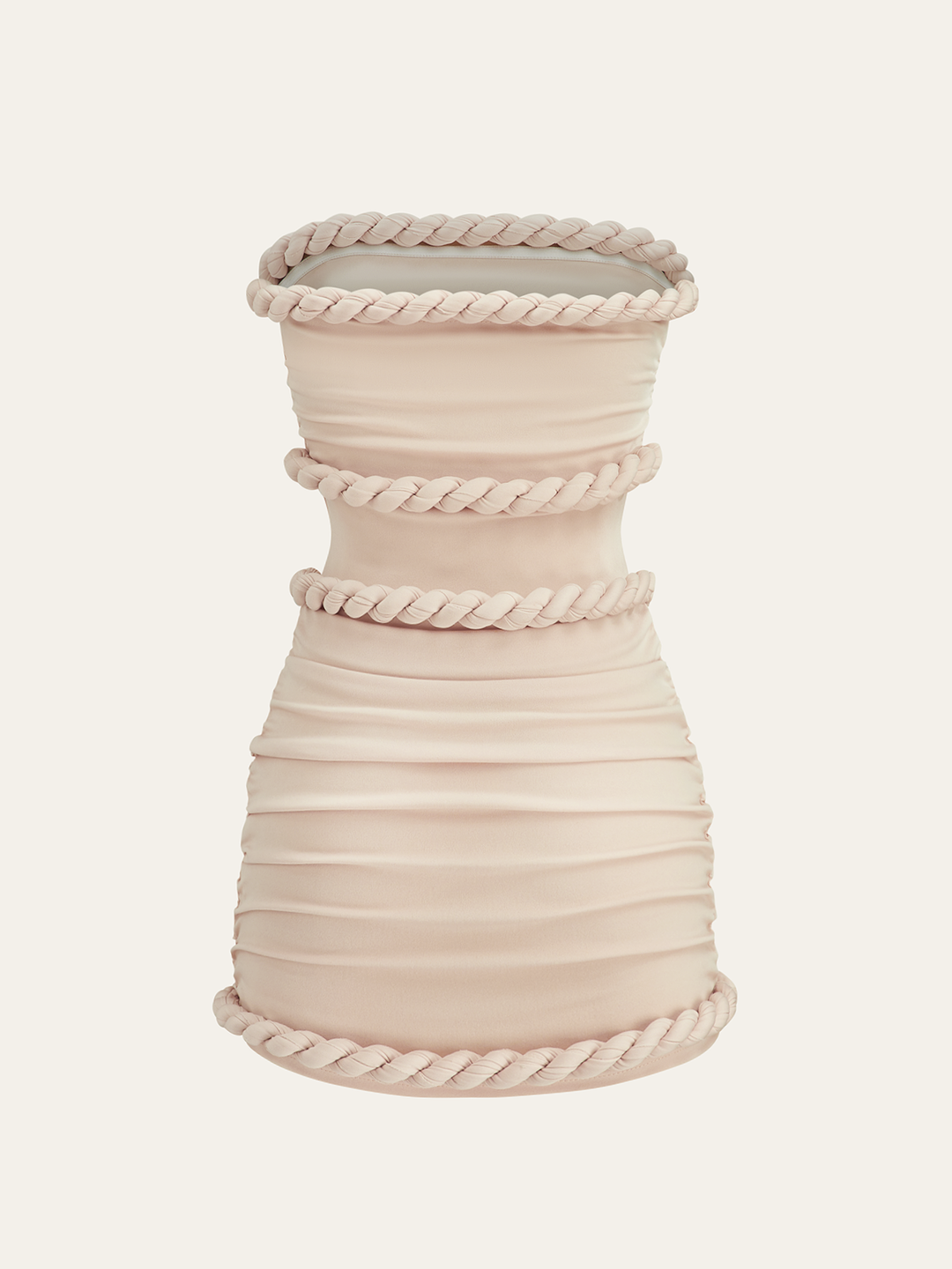 Örgülü İp Detaylı Korse Çizgili Askısız Elbise