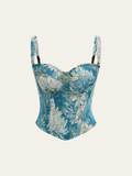 Floral Jacquard Corset Top in Blue — Svelte Chic