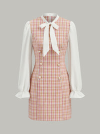 Yay Göğüslü Panel Detaylı Mini Elbise