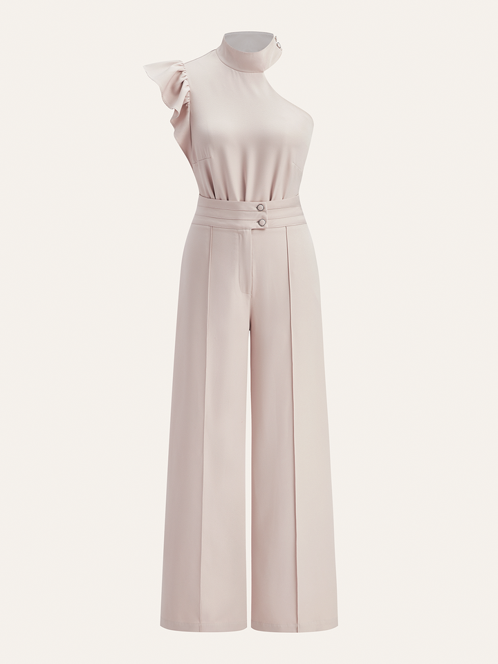 Bir Omuzlu Dantelli Üst ve Çift Düğmeli Takım