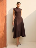 Asymmetric Neck Maxi Dress in Dark Brown — Svelte Chic