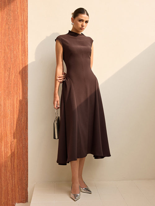 Asymmetric Neck Maxi Dress in Dark Brown — Svelte Chic