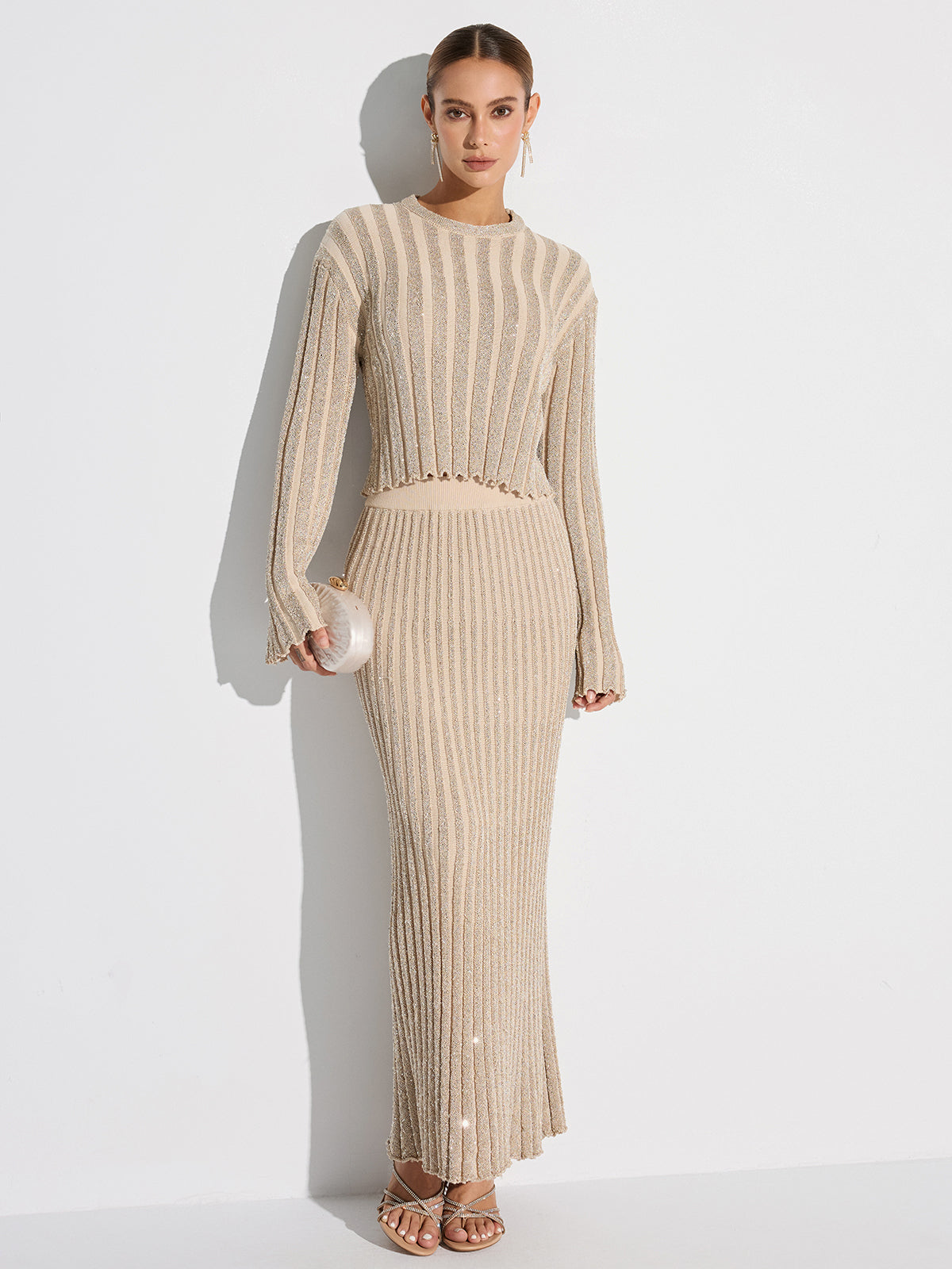 Glitter Stripe Knit Top and Maxi Skirt Set — Svelte Chic