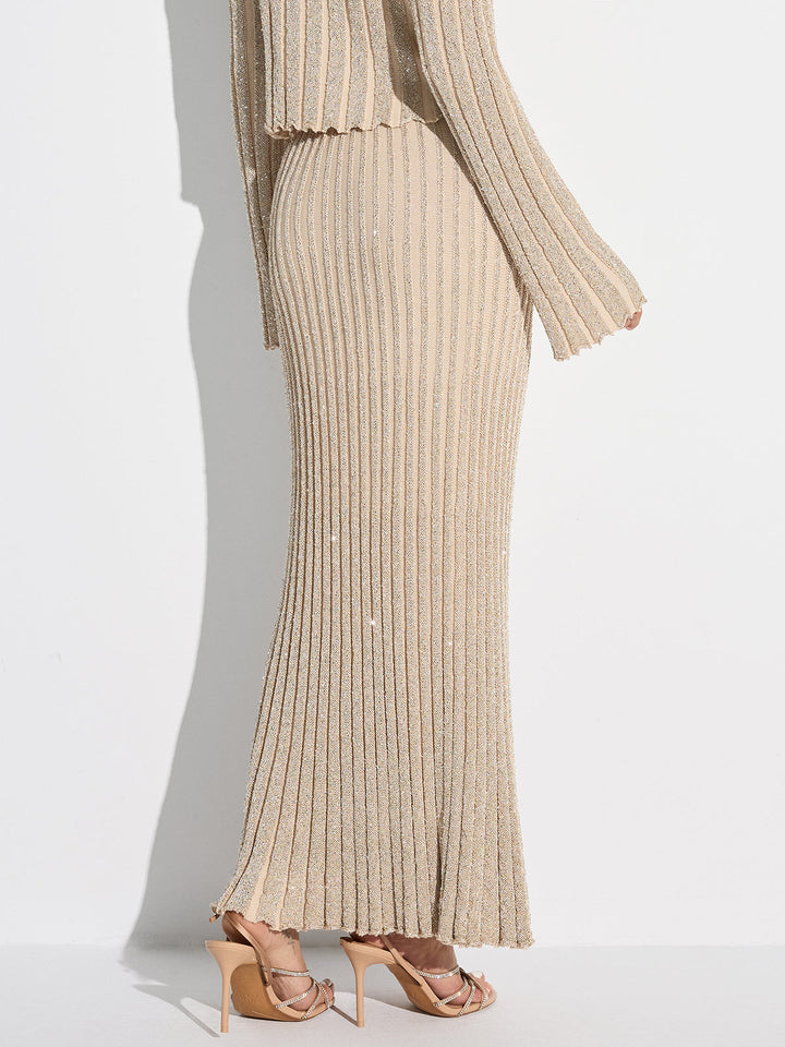 Parıltılı Doku Üstü ve Maksı Etek Takımı