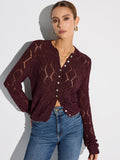 Openwork Cotton Knit Cardigan in Burgundy — Svelte Chic