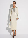 Contrast Stitch Button Knit Maxi Dress in Off-White — Svelte Chic